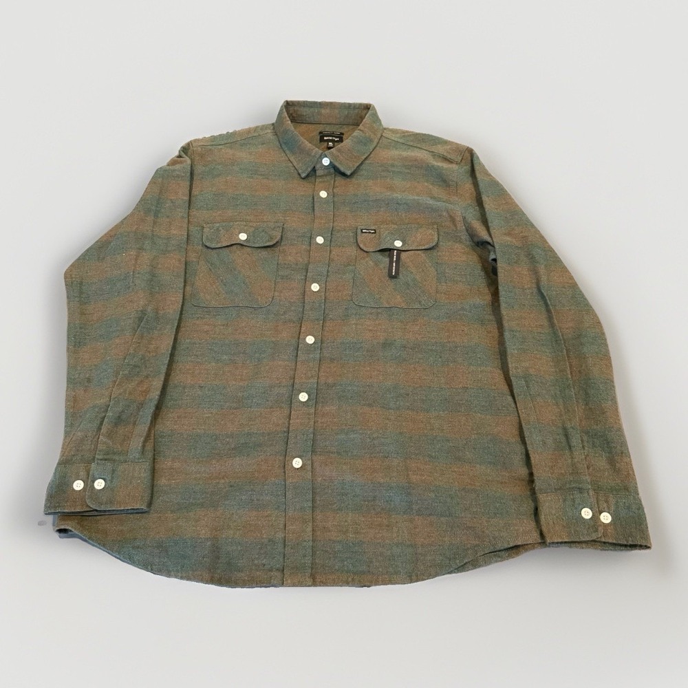 Brixton Men's Bowery Shirt XL Stretch Flannel Brown Green